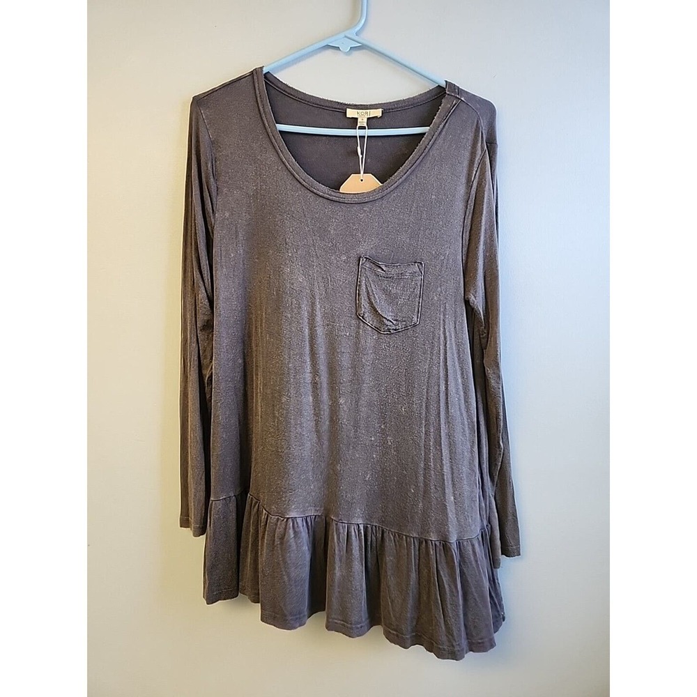 Kori America S Tunic Mini Dress Boho‎ Crochet Back Stone Wash Wide Ruffle Hem